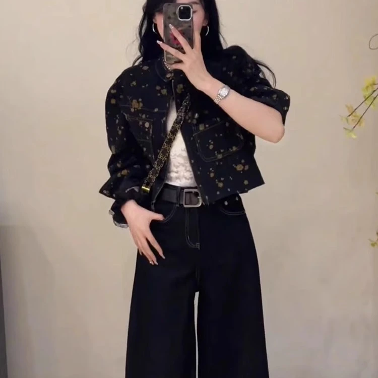 印花设计感小众牛仔外套夹克气质休闲新款复古秋季短款花色2024女
