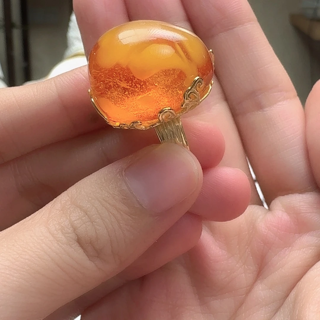 琥珀未镶嵌耳饰戒指