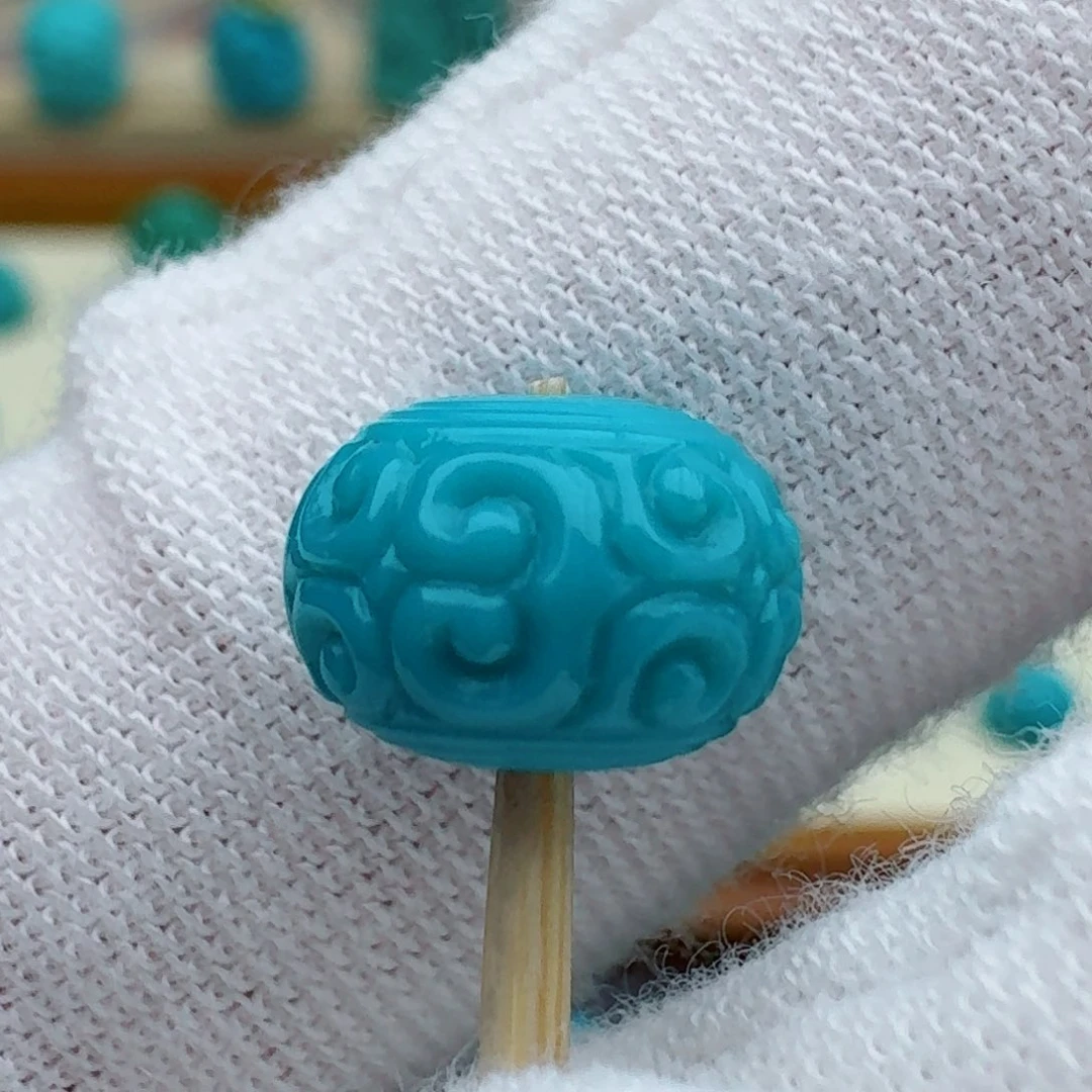 绿松石未镶嵌回纹鼓珠9.5