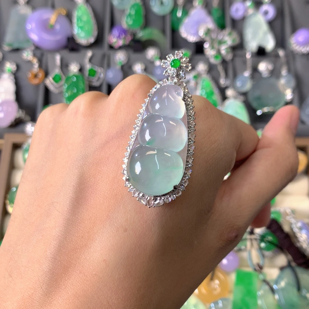 翡翠18K金镶嵌吊坠(不含链)