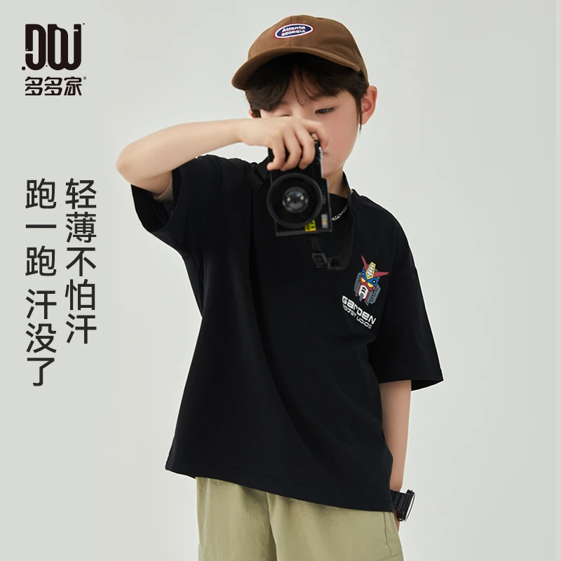 多多家9340【A类.凉感.擎天柱】中大童儿童夏休闲机器人头像印花T恤