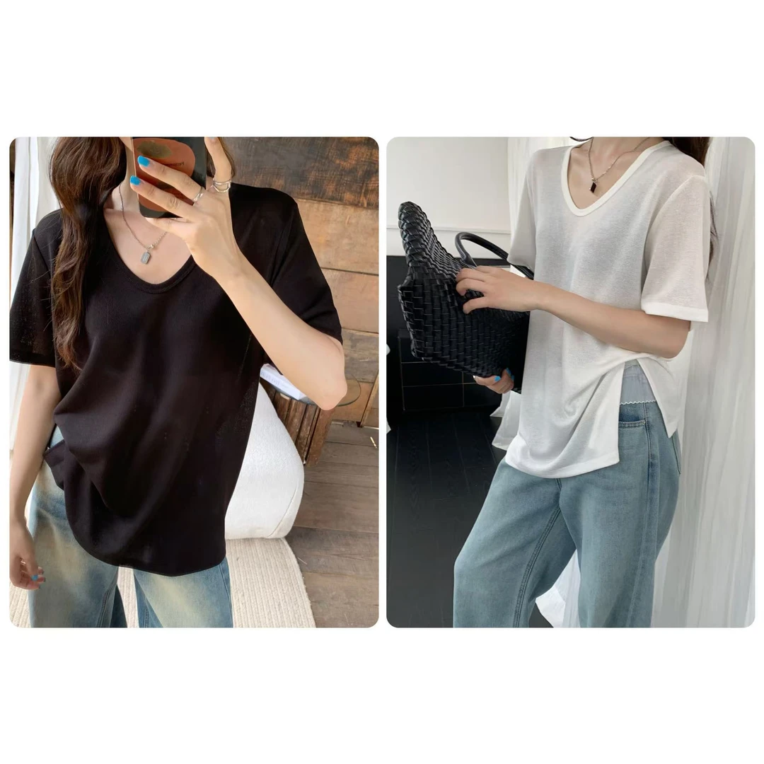 【福利】闰熙2-简约宽松透气V领T恤#0266