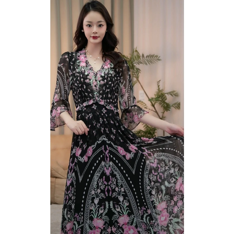 【月光手书】高级感奢华气质优雅超仙女神范大摆中长款连衣裙