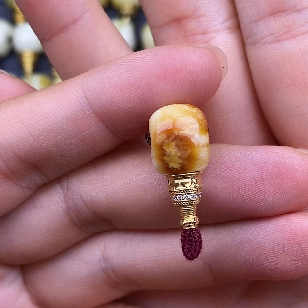裸石琥珀18K金镶嵌10mm 蜜蜡金塔三通