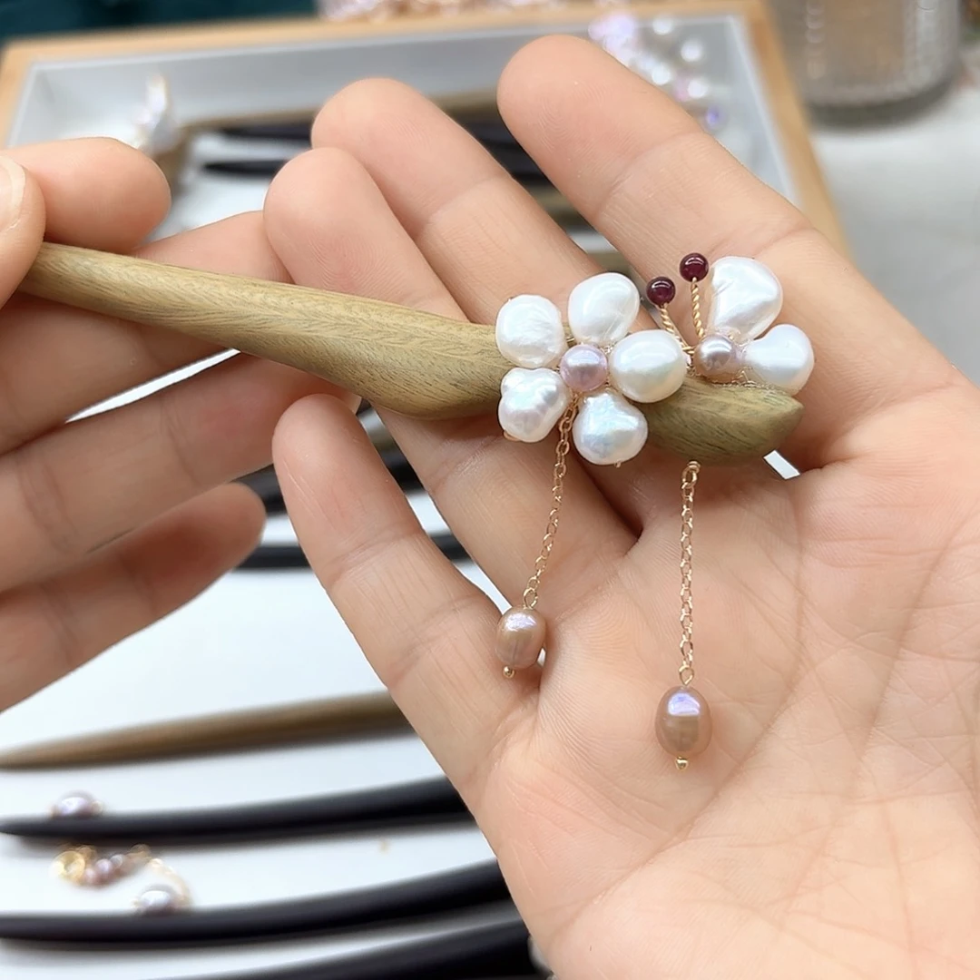 银S925镶嵌淡水珍珠发饰