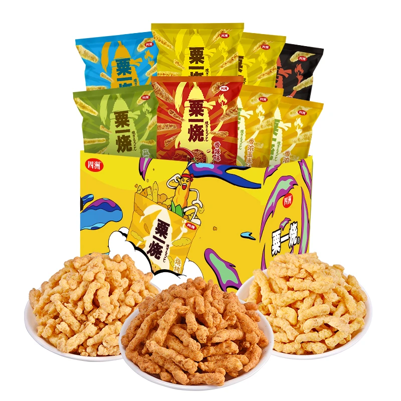 粟一烧烘焙玉米条儿童零食美味小吃32克8包多口味脆馋嘴小零食【B】