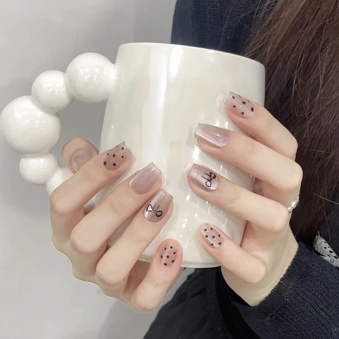 【17副穿戴甲】高级感猫眼穿戴甲超美短方美甲亮片