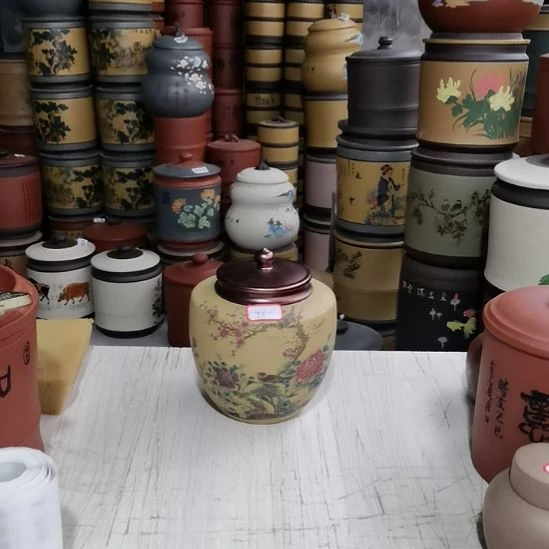 上***兔紫砂茶叶罐一斤装吸力罐花鸟款9801