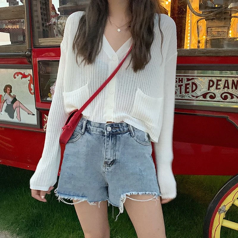 竹节麻空调衫V领针织上衣开衫行走的空调冰凉感薄款女2024新