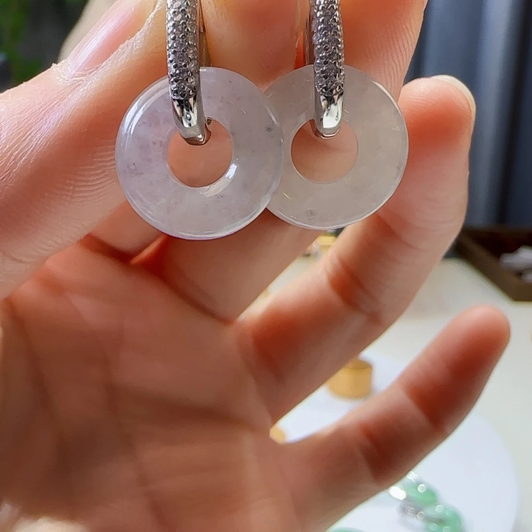 翡翠耳饰银S925镶嵌天然缅甸