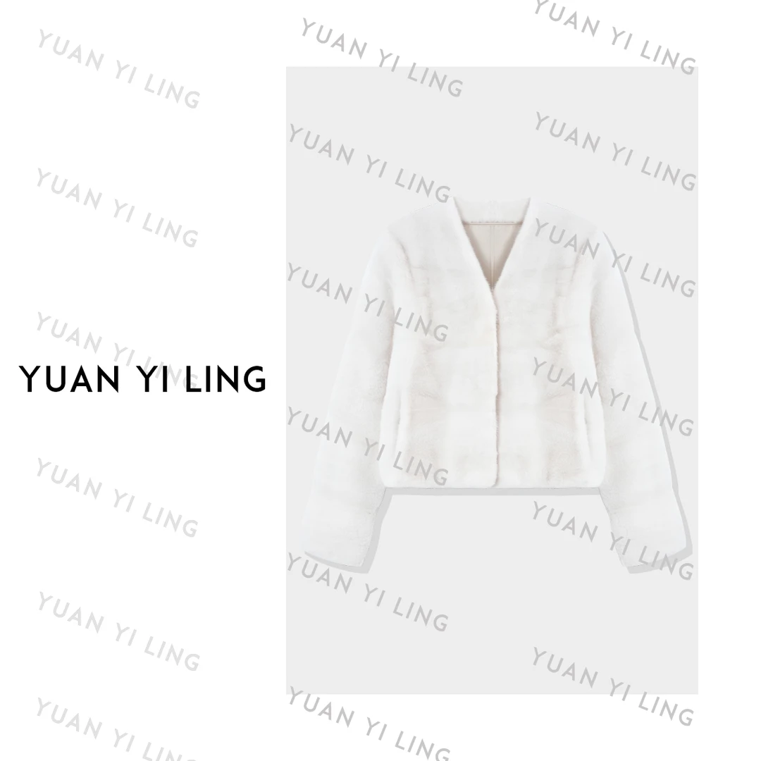 袁艺灵【臻品】25秋冬哥本哈根⼩⺟貂横抽⼑珍珠色V领水貂外套0851