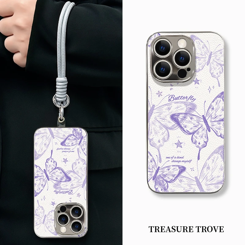 适用于苹果16华为OPPO小米VIVO高颜值百搭小众电镀小羊皮壳BG0193