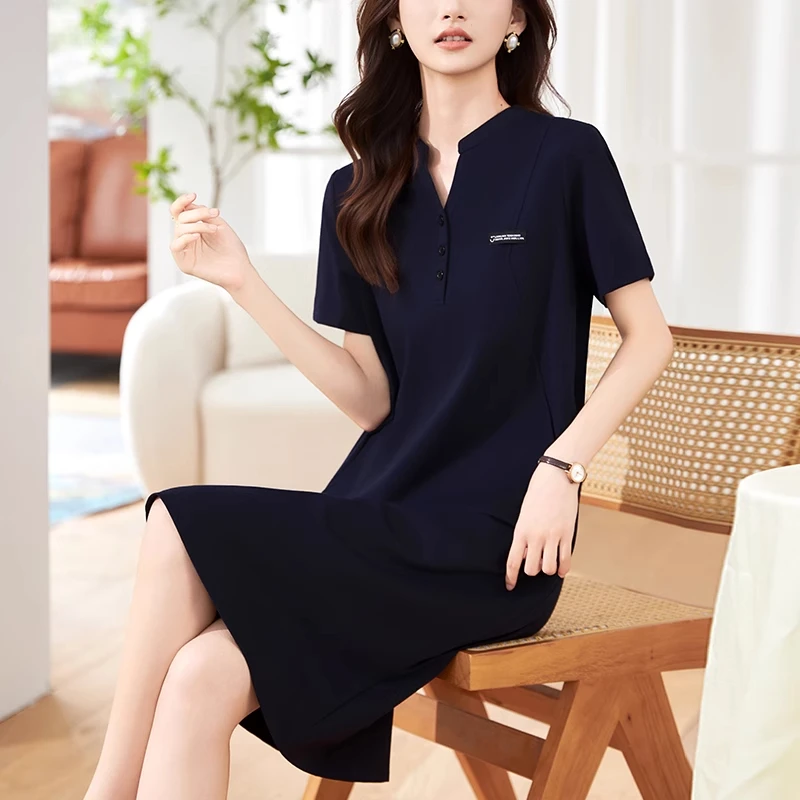 冰丝连衣裙女夏季2025新款时尚洋气妈妈装宽松显瘦休闲百搭中长裙