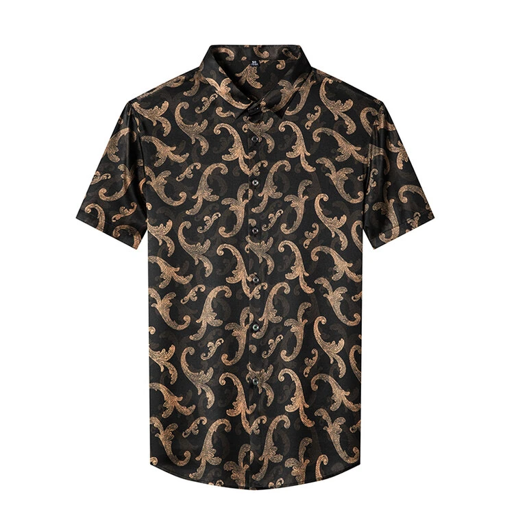 男士衬衫桑蚕丝男装凉感透气夏季薄款短袖中年2036