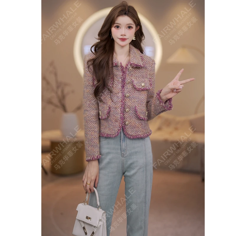 马克华菲女装秋季亮片编织撞色复古气质重工小香风外套小个子 X