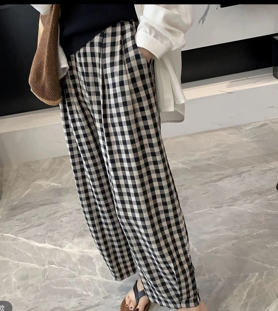169大格子时尚百搭洋气潮流网红舒适宽松格子休闲裤