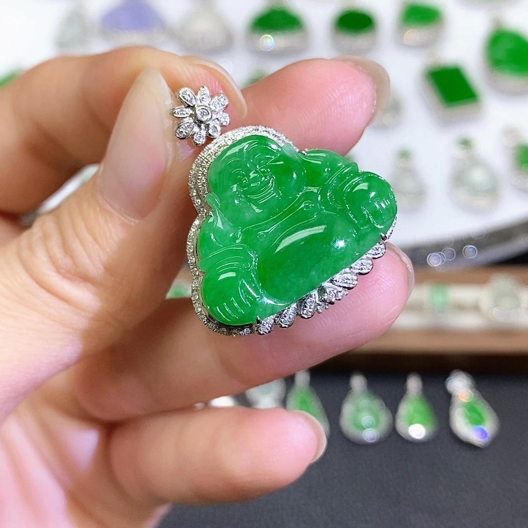 翡翠18K金镶嵌吊坠(不含链)