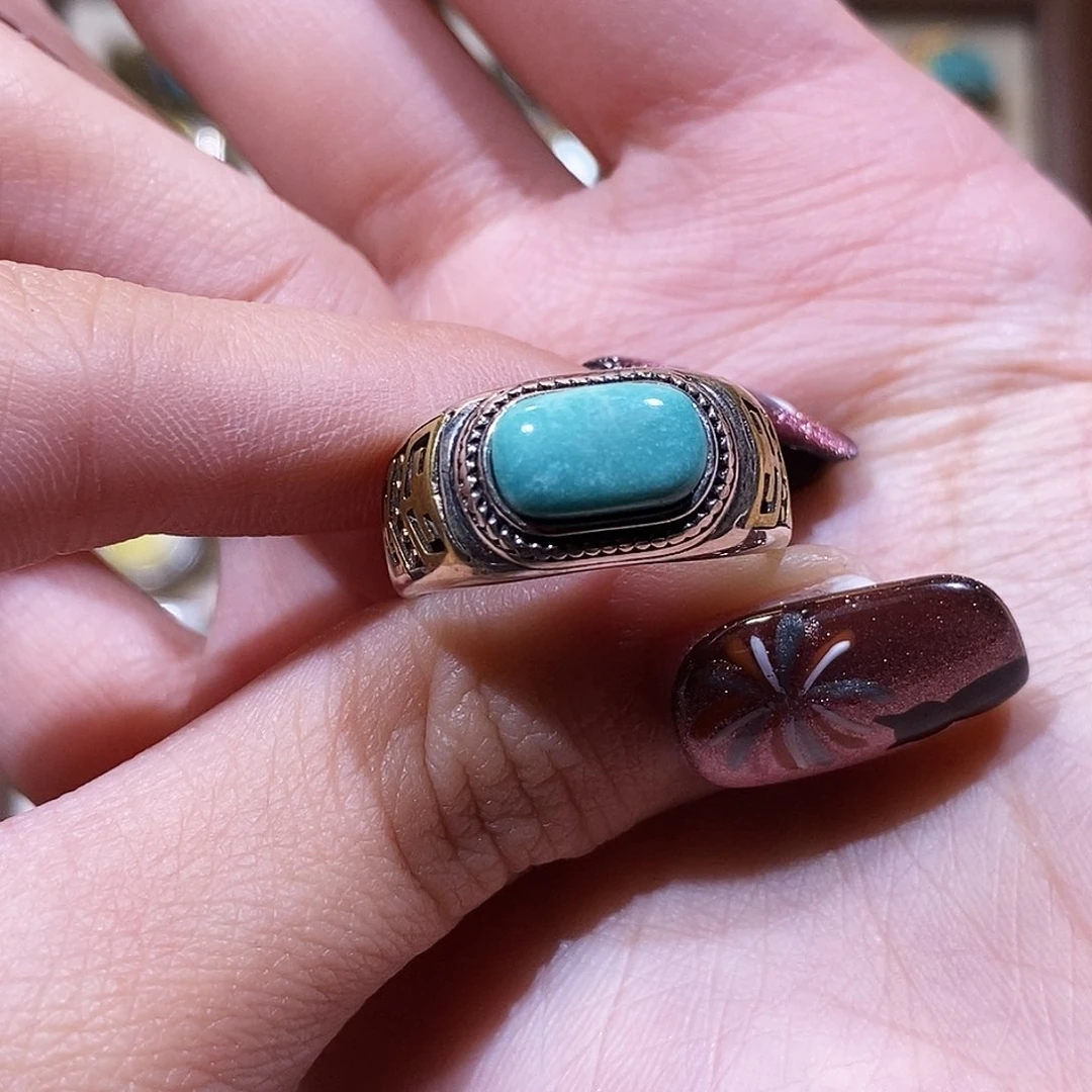 绿松石戒指银S925镶嵌A****哈戒指