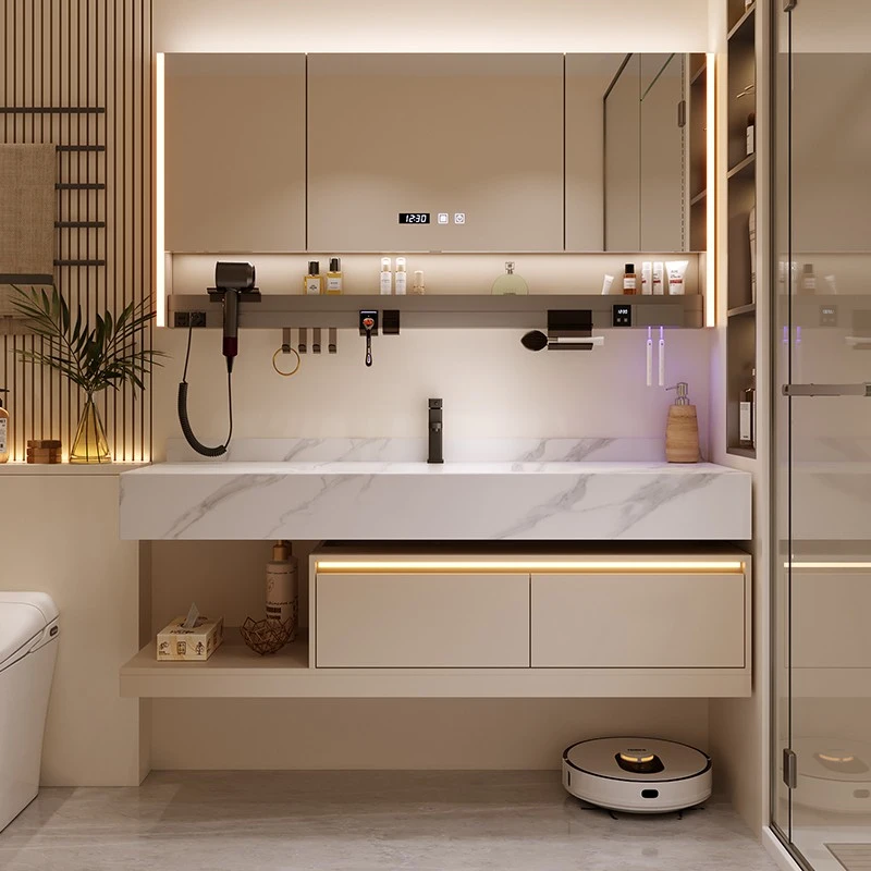 【岩板热弯一体盆】轻奢酒店风浴室柜组合卫生间松弛感洗手池