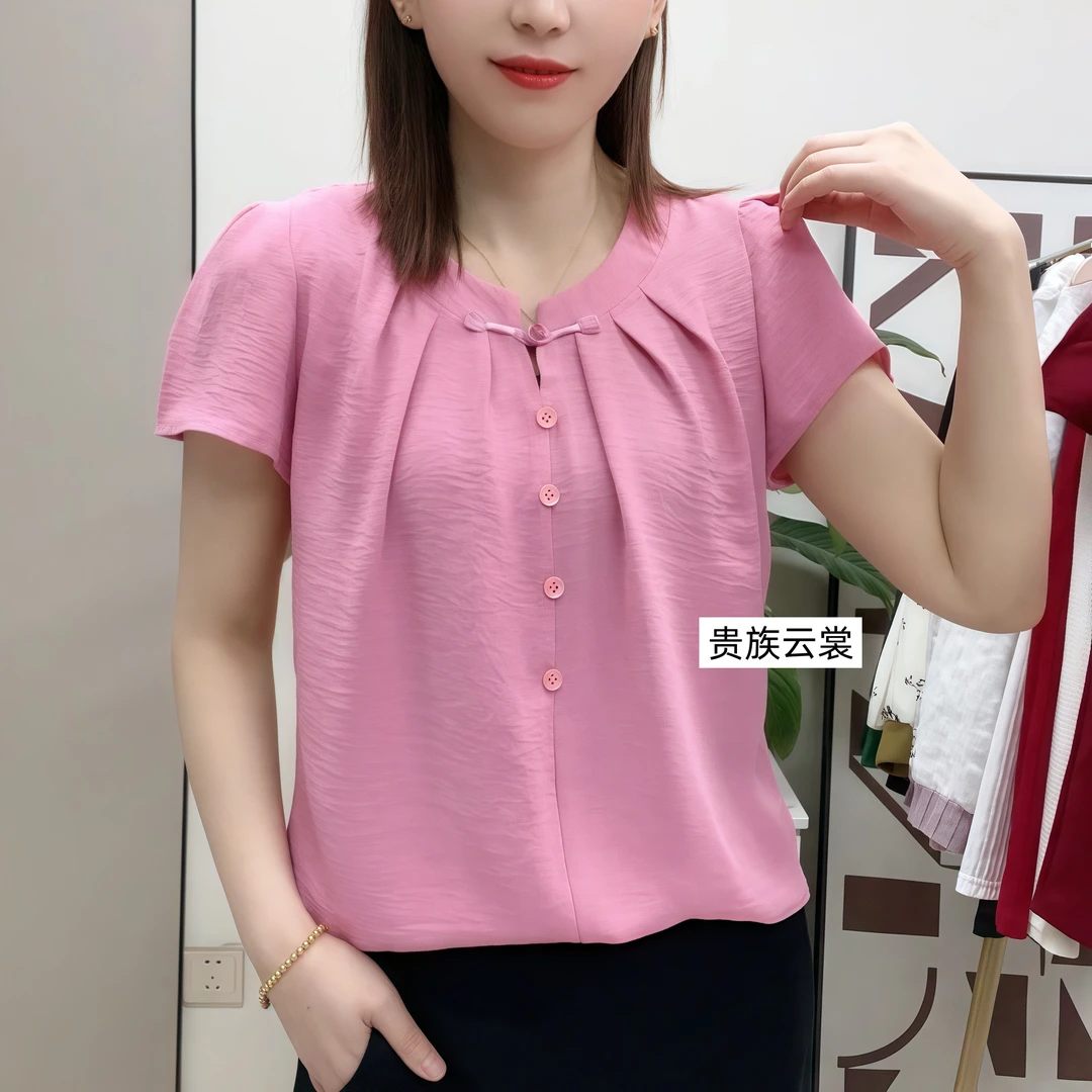 盘扣新款时尚百搭洋气短袖