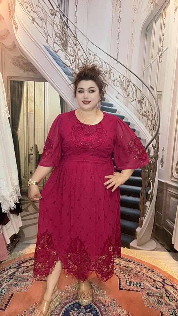 短袖通勤大摆型圆领中长裙连衣裙礼服女装高街穿搭