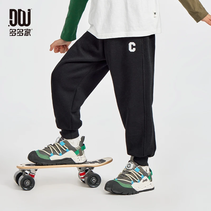 多多家10242【刺绣C.运动裤】儿童春季万针绣耐磨软运动针织卫裤