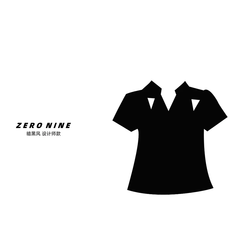 Dan Dan 黑色修身短款领子镂空短袖T恤女