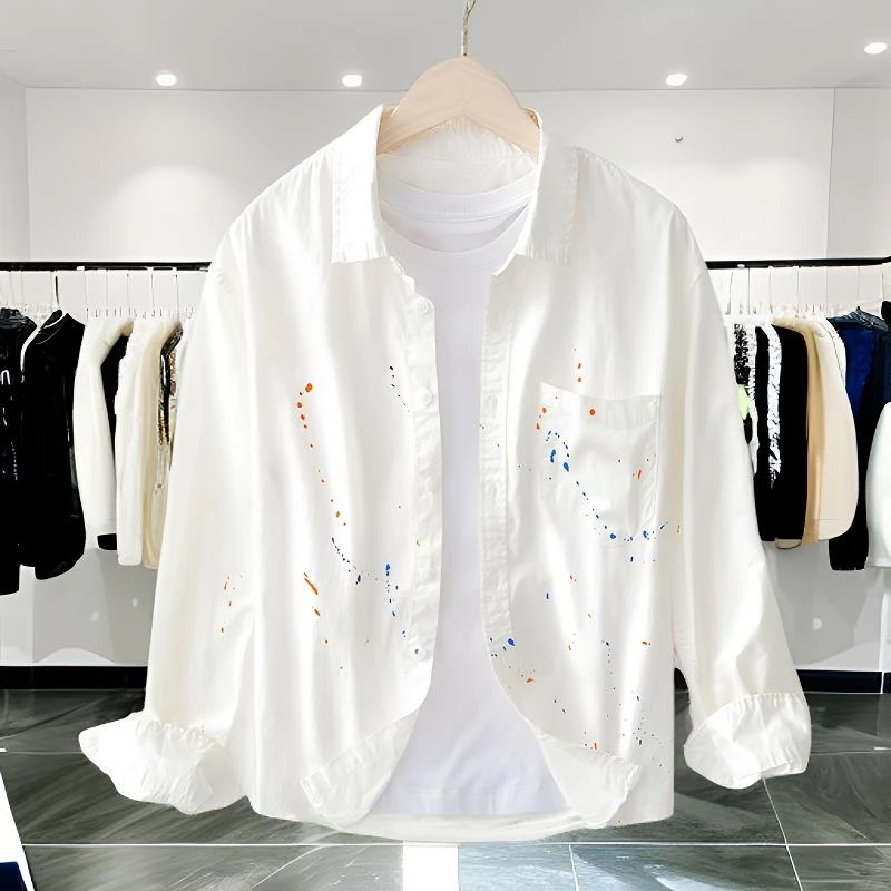 新款衬衫纯棉长袖白色休闲宽松2025外套秋冬轻奢高端衬衣帅气韩版