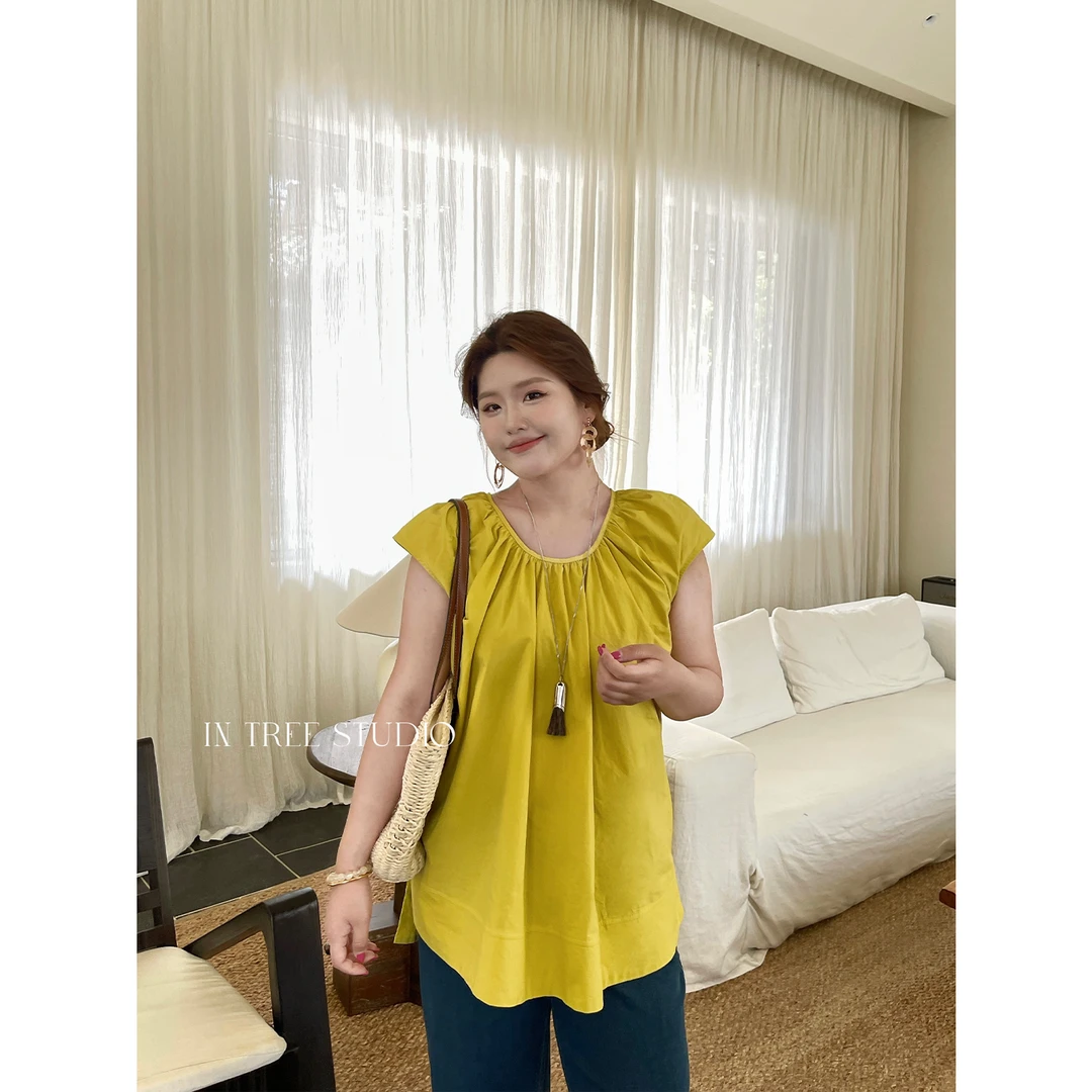 In Tree张桶桶【通勤夏日】夏季宽松圆领纯色短袖小衫T气质ZXL01940