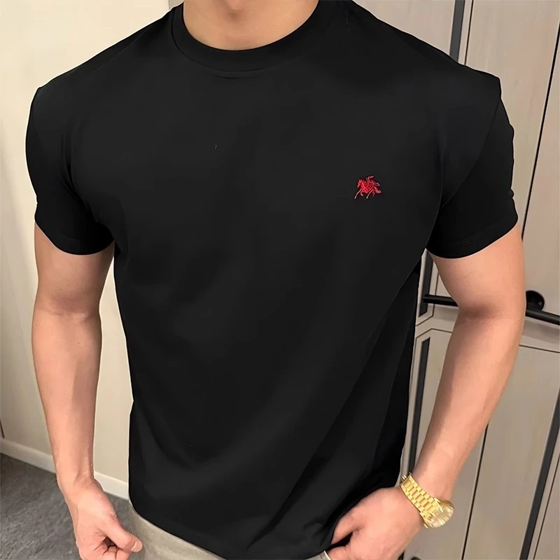 GTLA美式小马刺绣索罗娜t恤男夏季凉感三本针短袖痞帅正肩半截袖