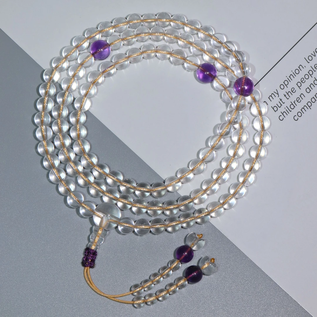 石光晶工白水晶紫水晶108颗珠串