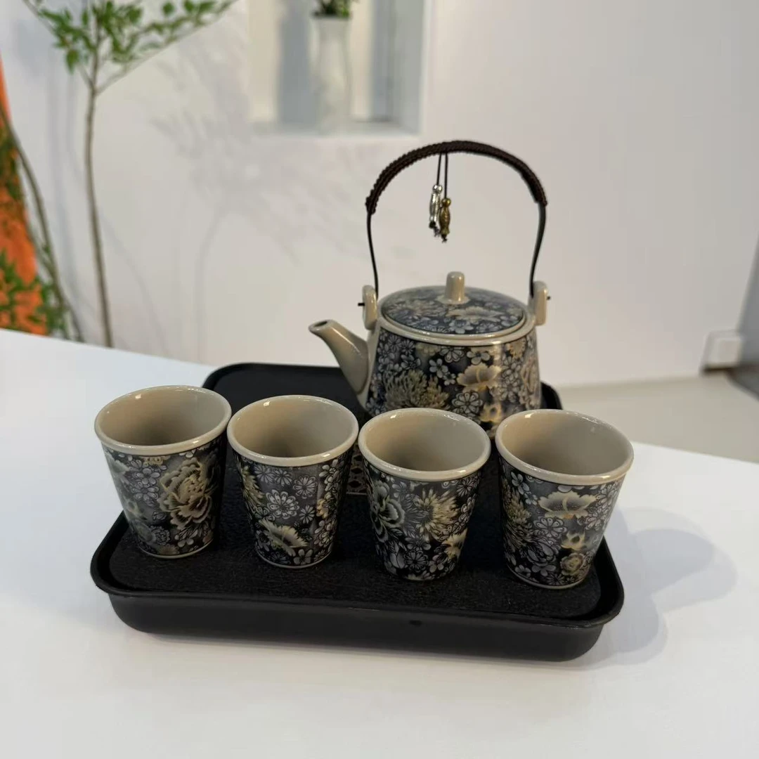 黑金万花提梁壶四杯+加盘@ZHZ839