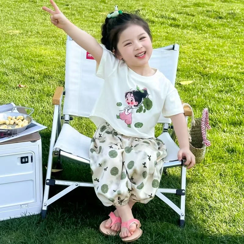 女童夏套装儿童短袖防蚊裤两件套2025新款甜美可爱小女孩衣服洋气