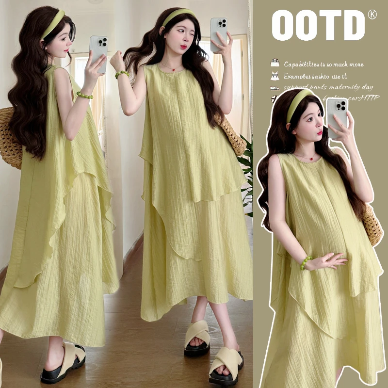 孕妇装2025夏季新款时尚设计高级感轻奢韩版宽松气质孕妇连衣裙
