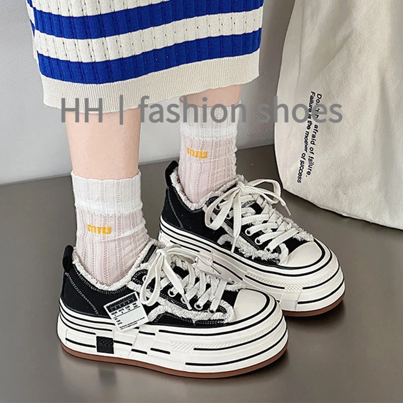 小个增高6cm厚底帆布鞋女2025春休闲韩版百搭松糕小白鞋乞丐板鞋