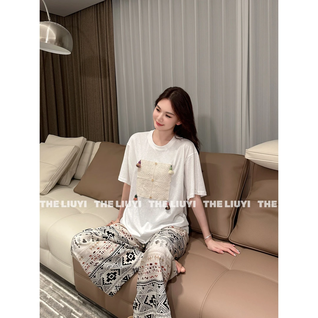 【LIUYI】波嬉T~夏季轻薄雪花棉钩花流苏T恤55242