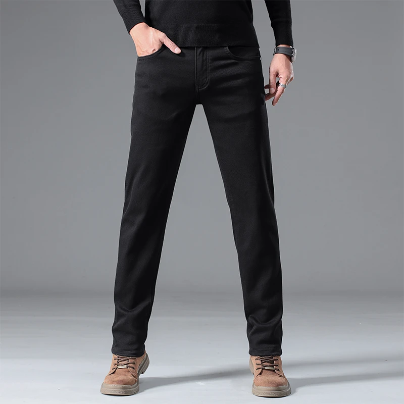 CATTLE/摩卡牛冬季新款牛仔裤男士高端黑色弹力显瘦小直筒黑武士