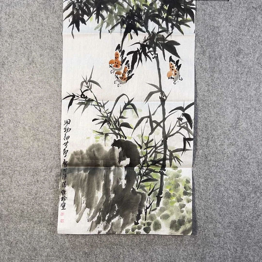 国画606 花鸟是在花间集和花盆的