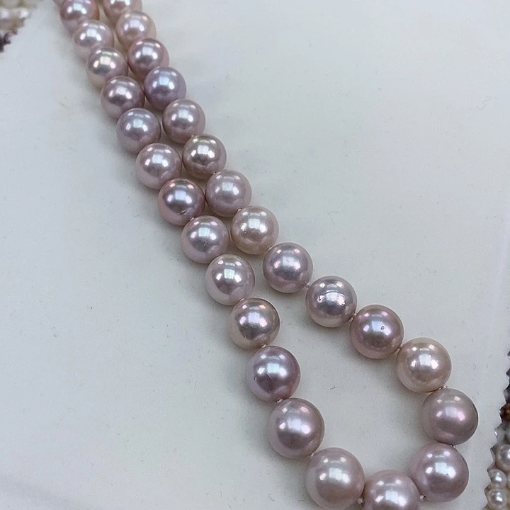 淡水珍珠颈饰银S925镶嵌13-14曼塔玫瑰色正圆