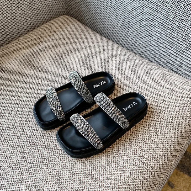 弥笛拖鞋2025新款夏季百搭厚底外穿水钻老钱风夏季鞋子厚底女鞋