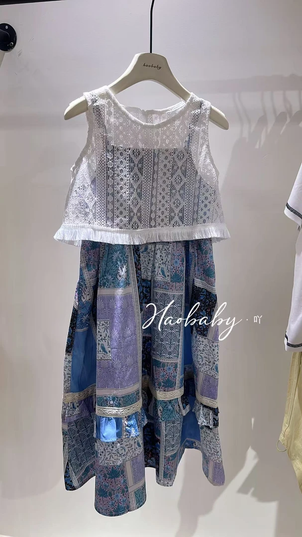 【haobaby】2025春夏款编织套头小衫民族风吊带连衣裙两件套5715