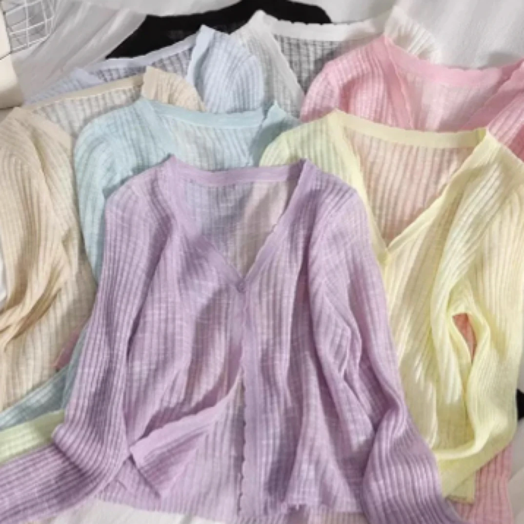 【薇薇专属】减龄V领花边薄款甜美开衫