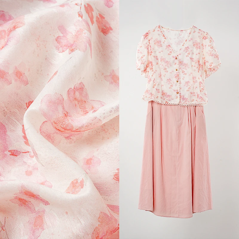 2025新款气质提花夏季甜美花边泡泡袖显瘦V领套装裙74G0114