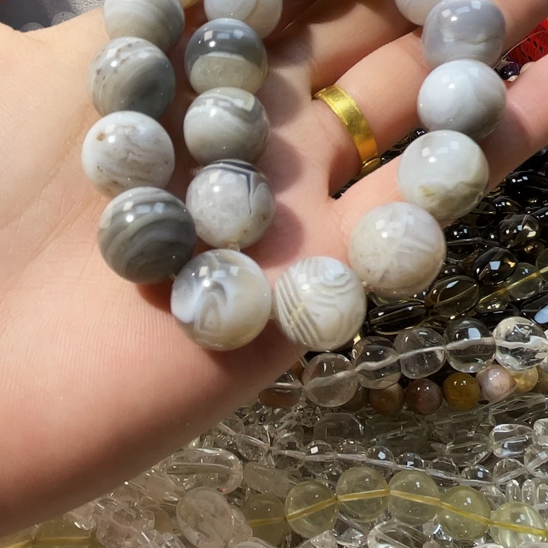 手链烟晶银S925镶嵌天然玛瑙卡16