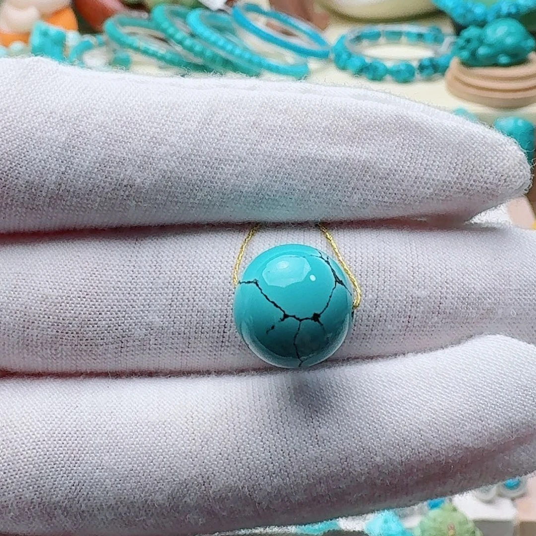 绿松石未镶嵌珠宝奇石高瓷蓝圆珠12