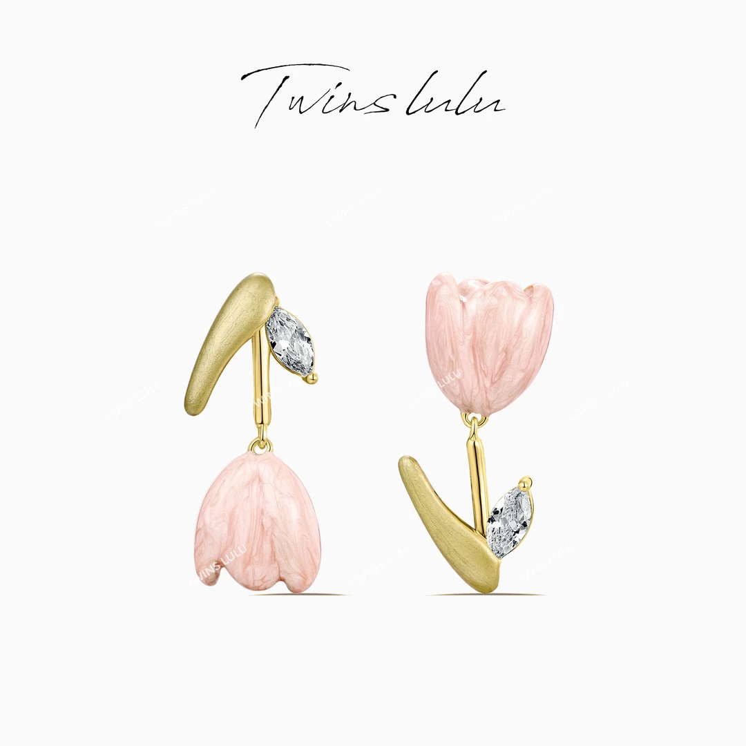 铜合金珐琅耳饰  时简约尚百搭小众郁金香花朵耳环TSL1606