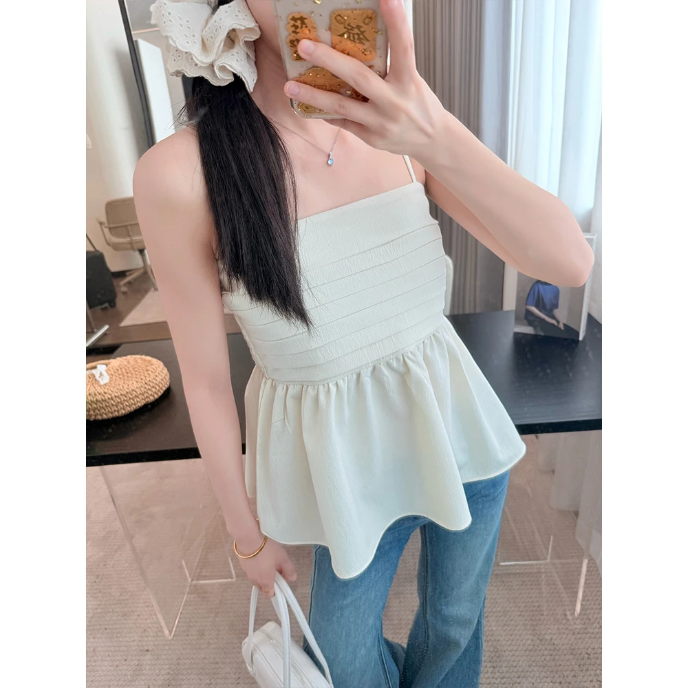 王家有鱼2025夏款白色吊带休闲慵懒风清新百搭显瘦上衣爆款女款W