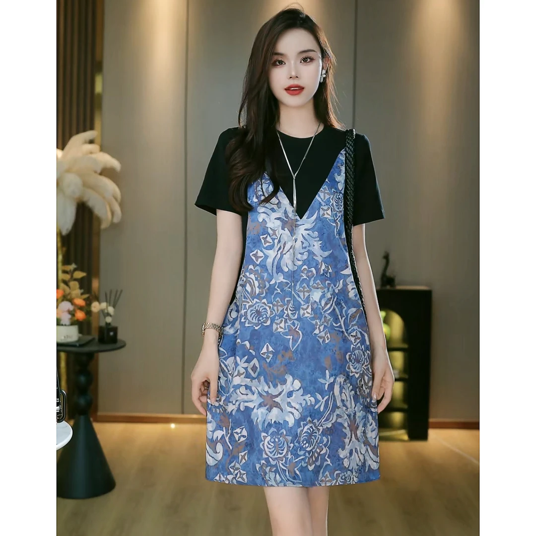 仲夏花园 时尚气质休闲法式高级感显瘦假两件连衣裙