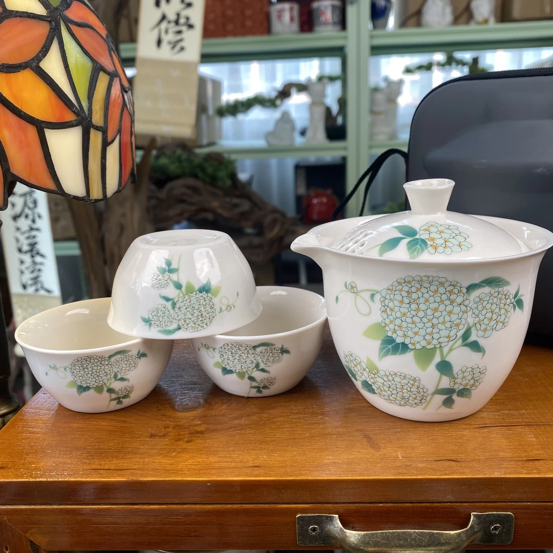 当代 旅行茶具绣球花一壶三杯