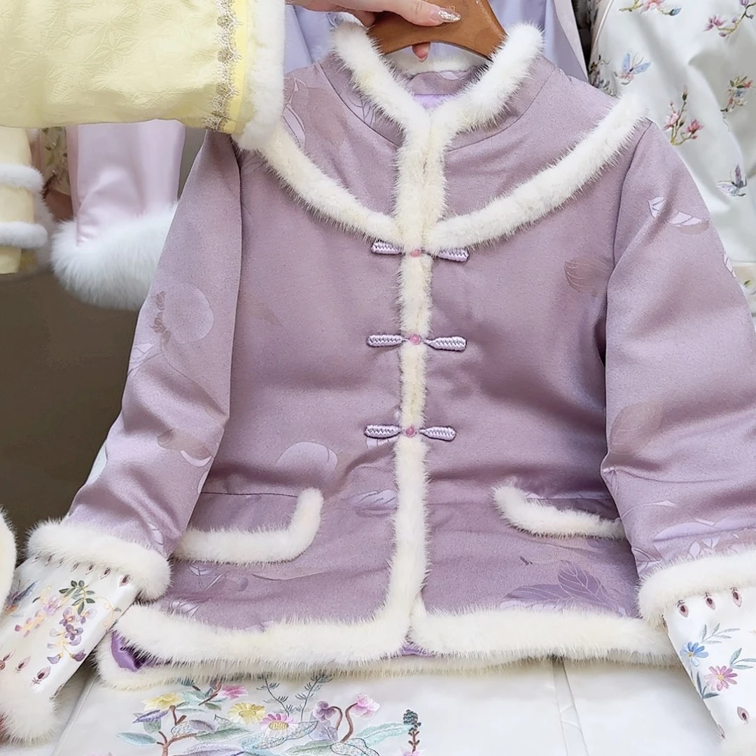 织绣真丝紫色正绢羽绒服